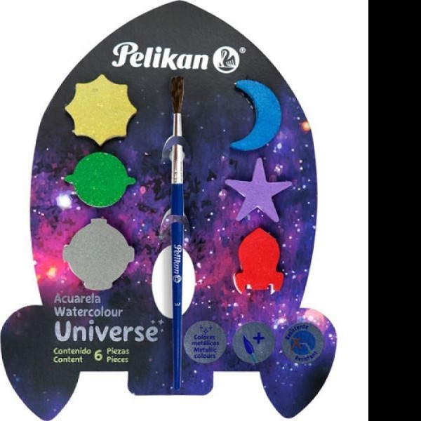 ACUARELA EST.C6PINCEL UNIVERSO COL.METALICO PELIKAN C70